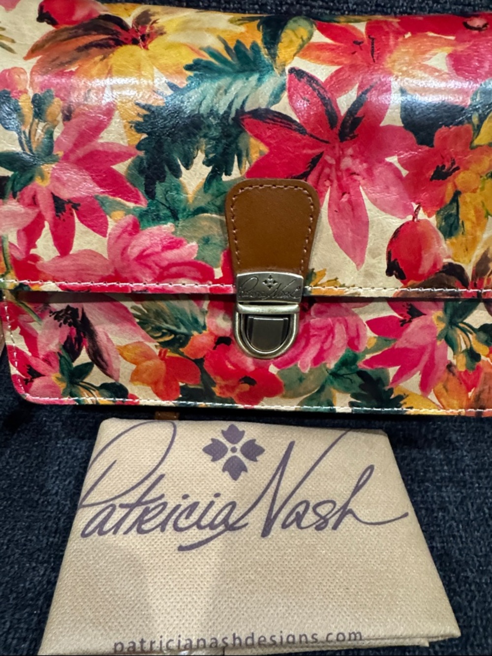Patricia Nash Floral Print Crossbody Bag - Red, Pink, Yellow, Green, Brown - Picture 8 of 9